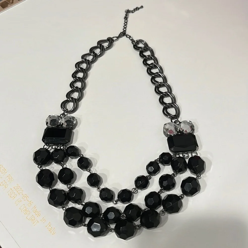 Chunky Necklace Black Enamel Multi Strand